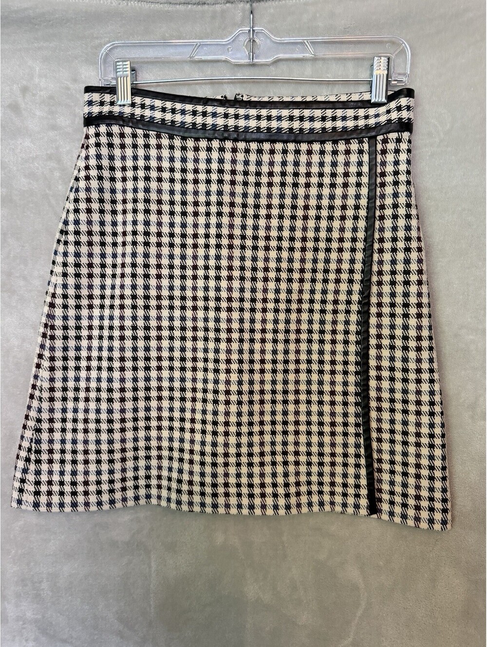 Ann Taylor Skirt Beige Black Red Herringbone Zip A Line Skirt Faux Wrap Size 6P